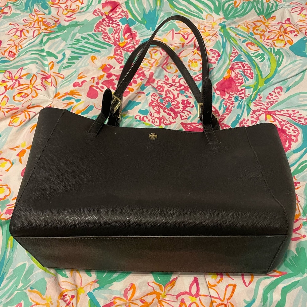 Tory Burch Black Leather Tote Purse